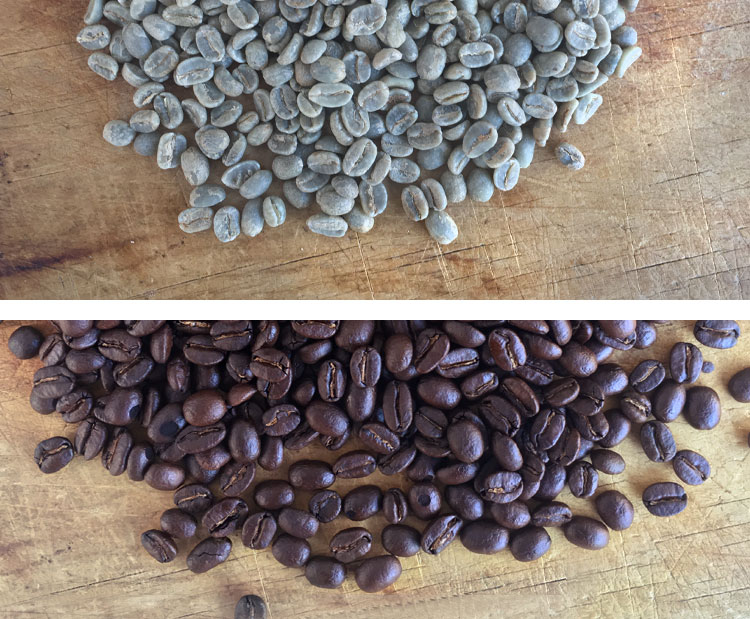 Before and After roasting coffee